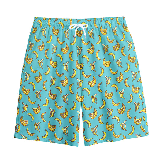Turquoise Banana Pattern Print Cotton Shorts