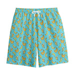 Turquoise Banana Pattern Print Cotton Shorts
