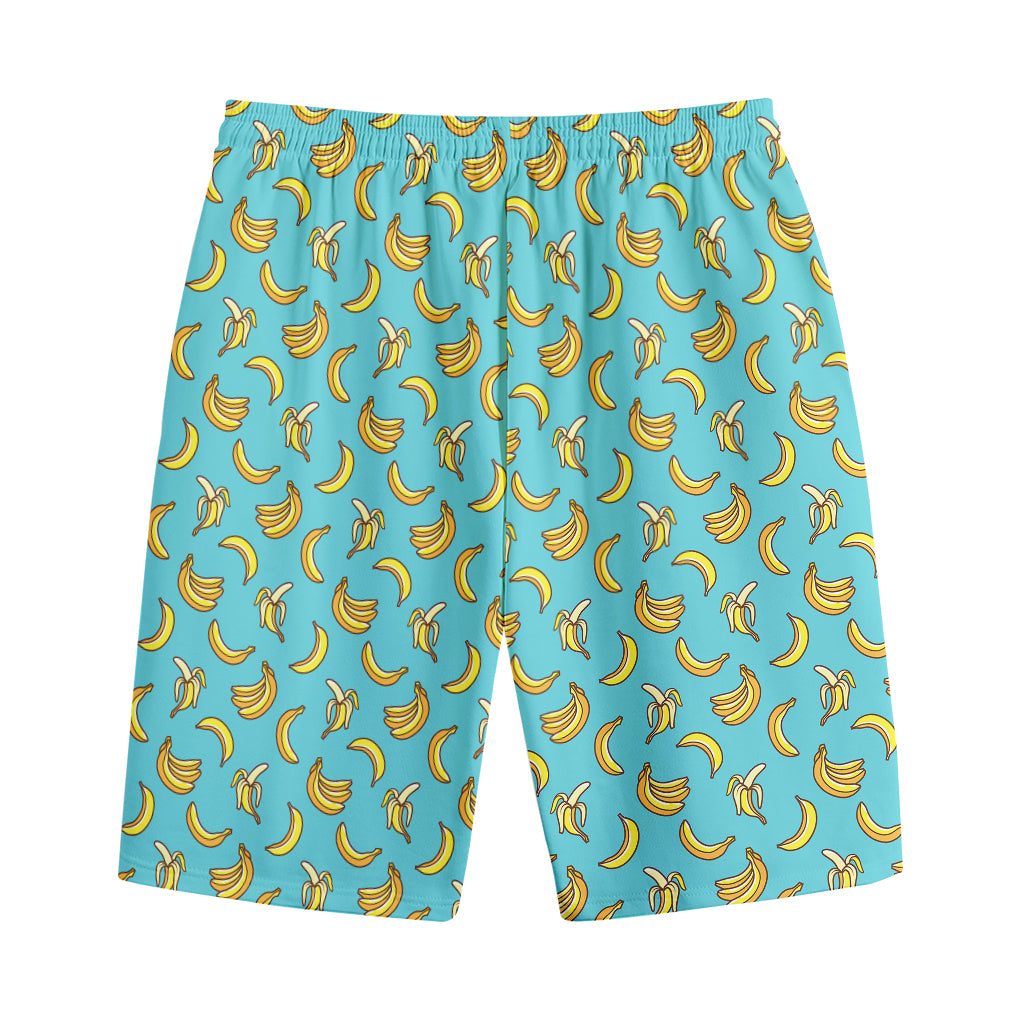 Turquoise Banana Pattern Print Cotton Shorts