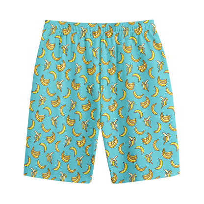 Turquoise Banana Pattern Print Cotton Shorts