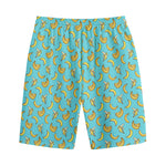 Turquoise Banana Pattern Print Cotton Shorts