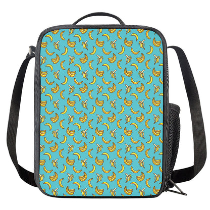 Turquoise Banana Pattern Print Crossbody Lunch Bag