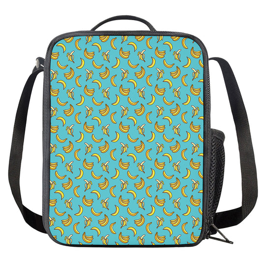 Turquoise Banana Pattern Print Crossbody Lunch Bag