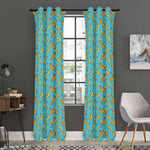Turquoise Banana Pattern Print Curtain