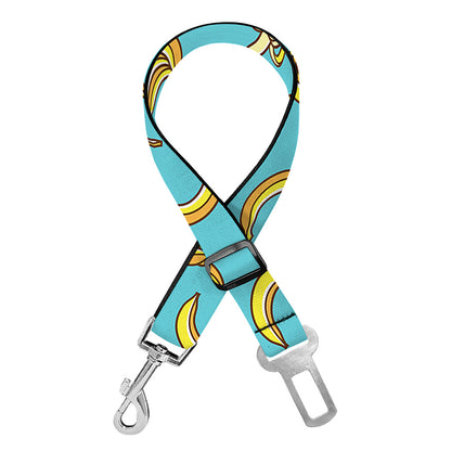 Turquoise Banana Pattern Print Dog Seat Belt