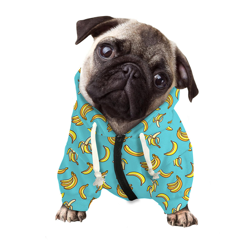 Turquoise Banana Pattern Print Dog Zip Up Hoodie