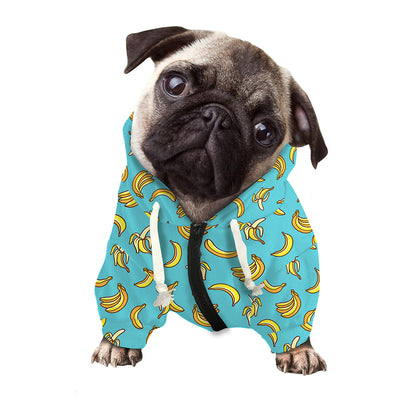 Turquoise Banana Pattern Print Dog Zip Up Hoodie