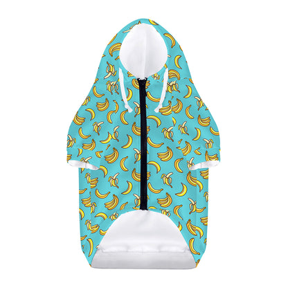 Turquoise Banana Pattern Print Dog Zip Up Hoodie