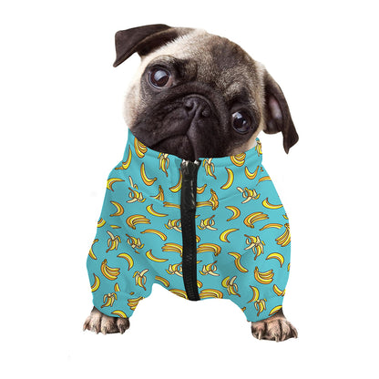 Turquoise Banana Pattern Print Dog Zip Up Jacket