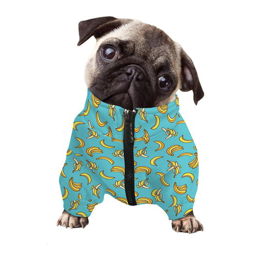 Turquoise Banana Pattern Print Dog Zip Up Jacket