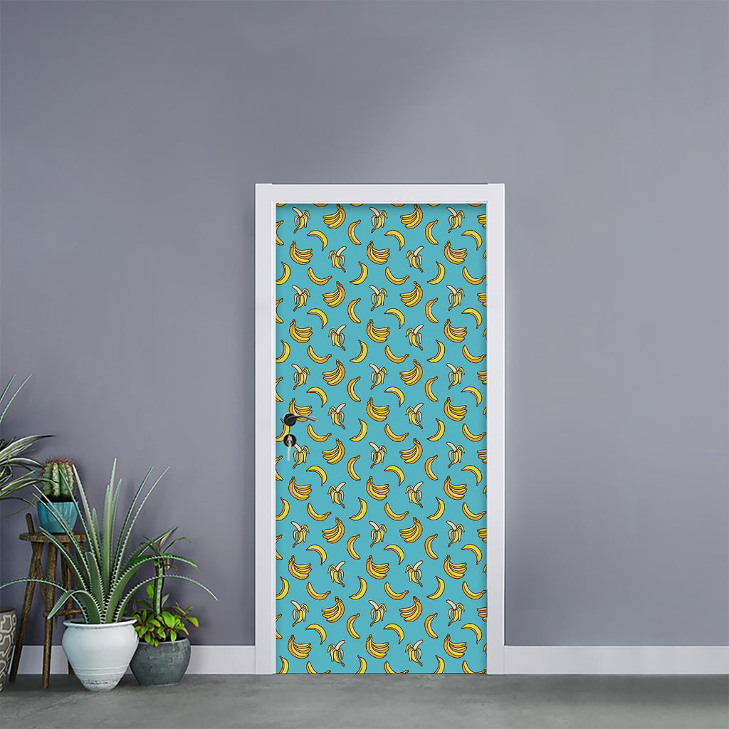 Turquoise Banana Pattern Print Door Sticker