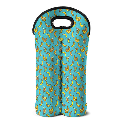 Turquoise Banana Pattern Print Double Neoprene Wine Tote