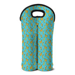 Turquoise Banana Pattern Print Double Neoprene Wine Tote