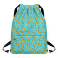 Turquoise Banana Pattern Print Drawstring Backpack