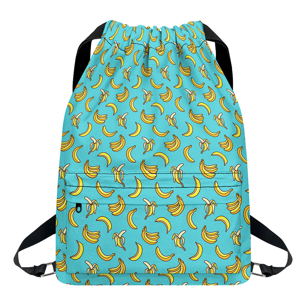 Turquoise Banana Pattern Print Drawstring Backpack