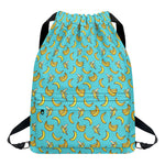 Turquoise Banana Pattern Print Drawstring Backpack