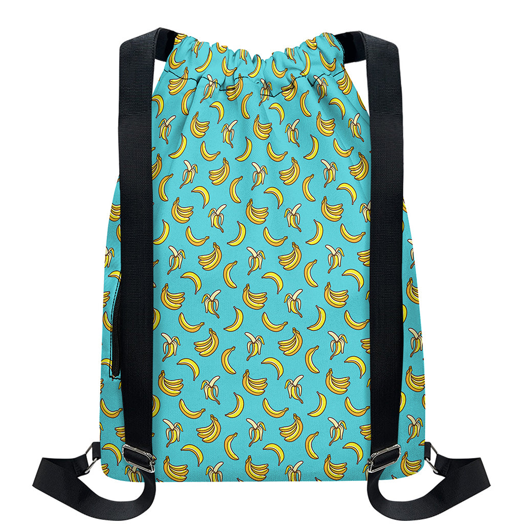 Turquoise Banana Pattern Print Drawstring Backpack