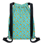 Turquoise Banana Pattern Print Drawstring Backpack