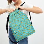 Turquoise Banana Pattern Print Drawstring Backpack