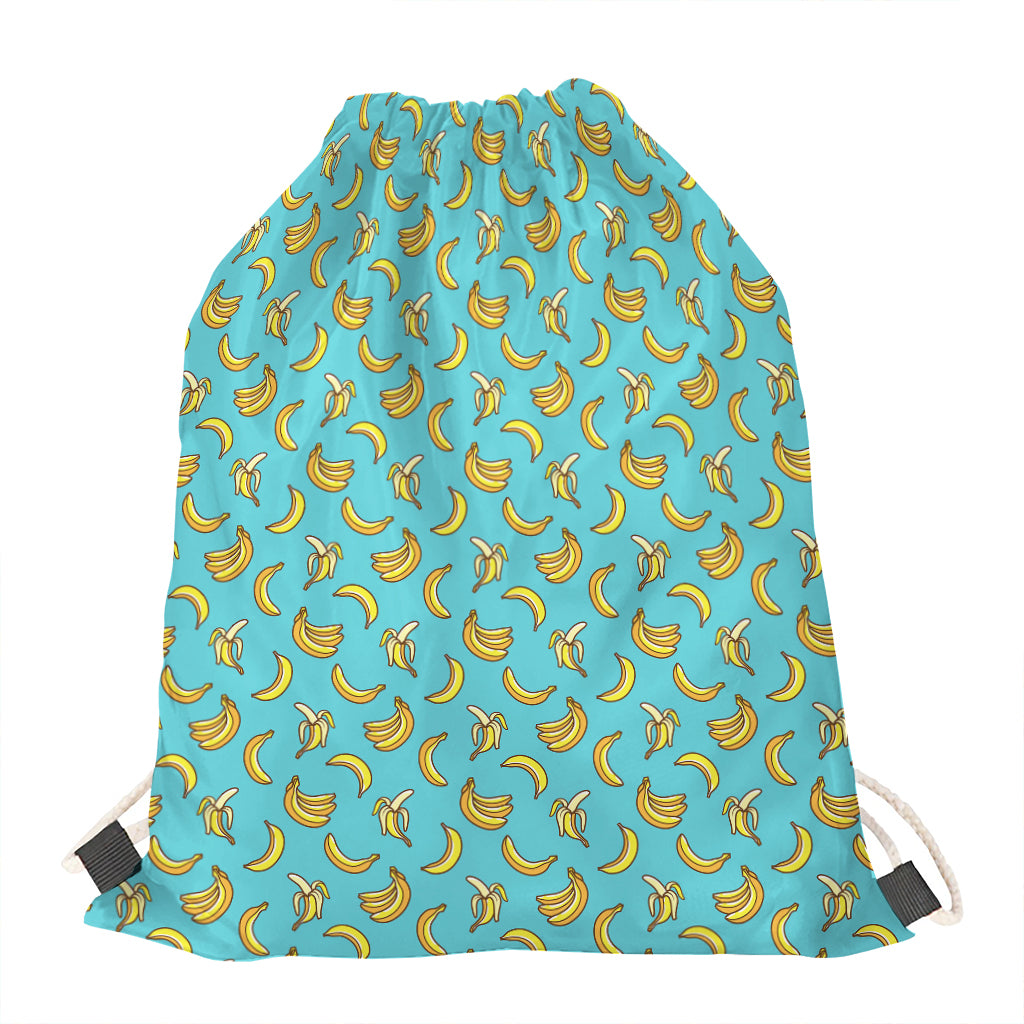 Turquoise Banana Pattern Print Drawstring Bag