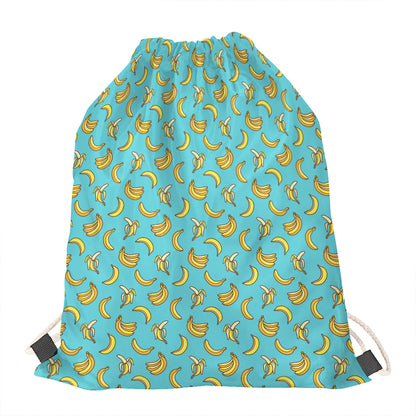 Turquoise Banana Pattern Print Drawstring Bag