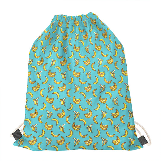 Turquoise Banana Pattern Print Drawstring Bag