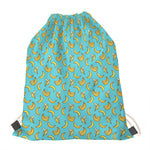 Turquoise Banana Pattern Print Drawstring Bag