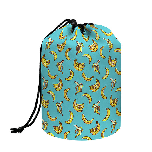 Turquoise Banana Pattern Print Drawstring Makeup Bag