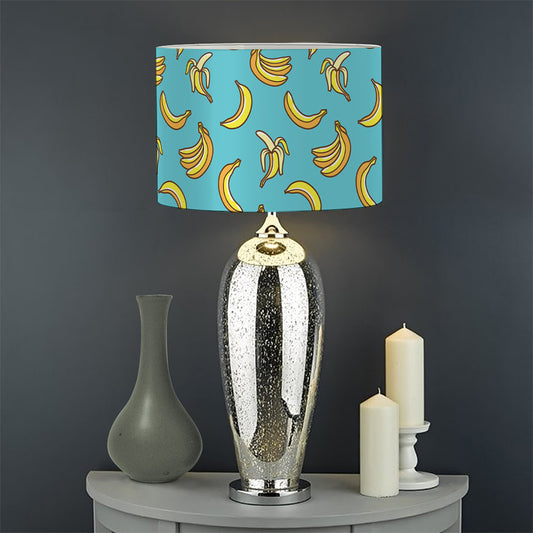 Turquoise Banana Pattern Print Drum Lamp Shade