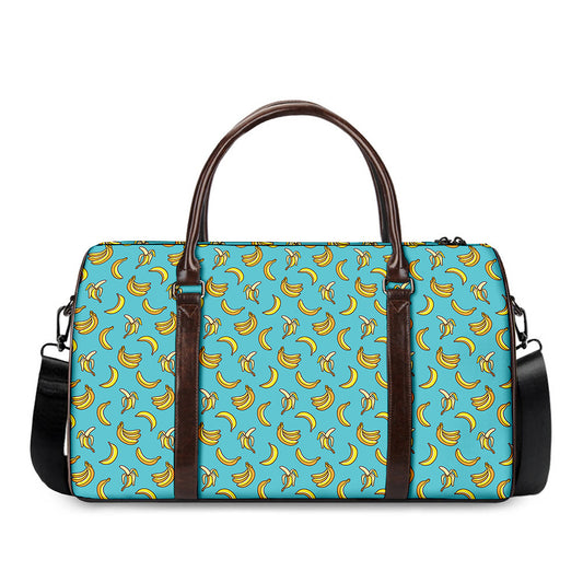 Turquoise Banana Pattern Print Duffle Bag