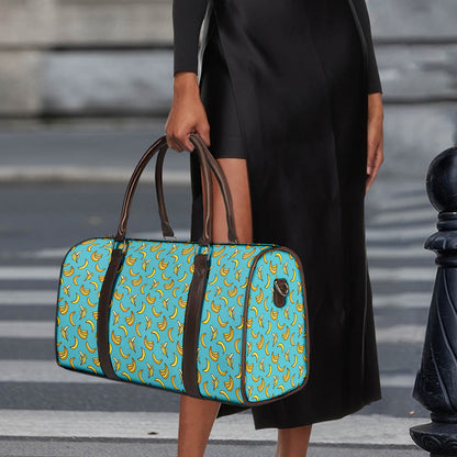 Turquoise Banana Pattern Print Duffle Bag