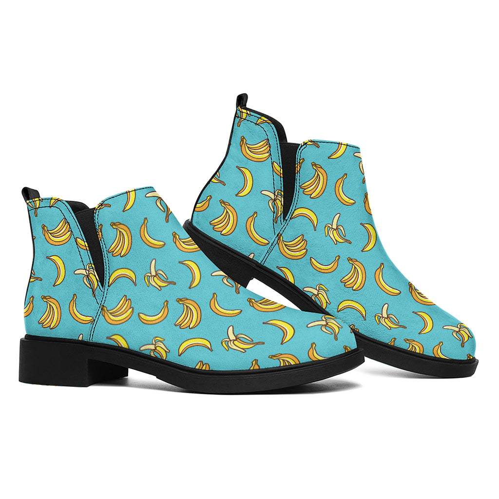 Turquoise Banana Pattern Print Flat Ankle Boots