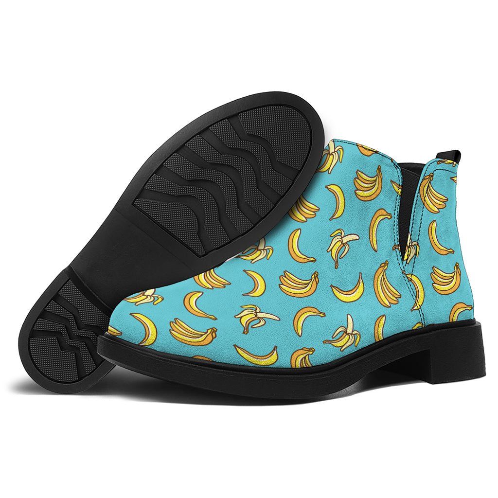 Turquoise Banana Pattern Print Flat Ankle Boots