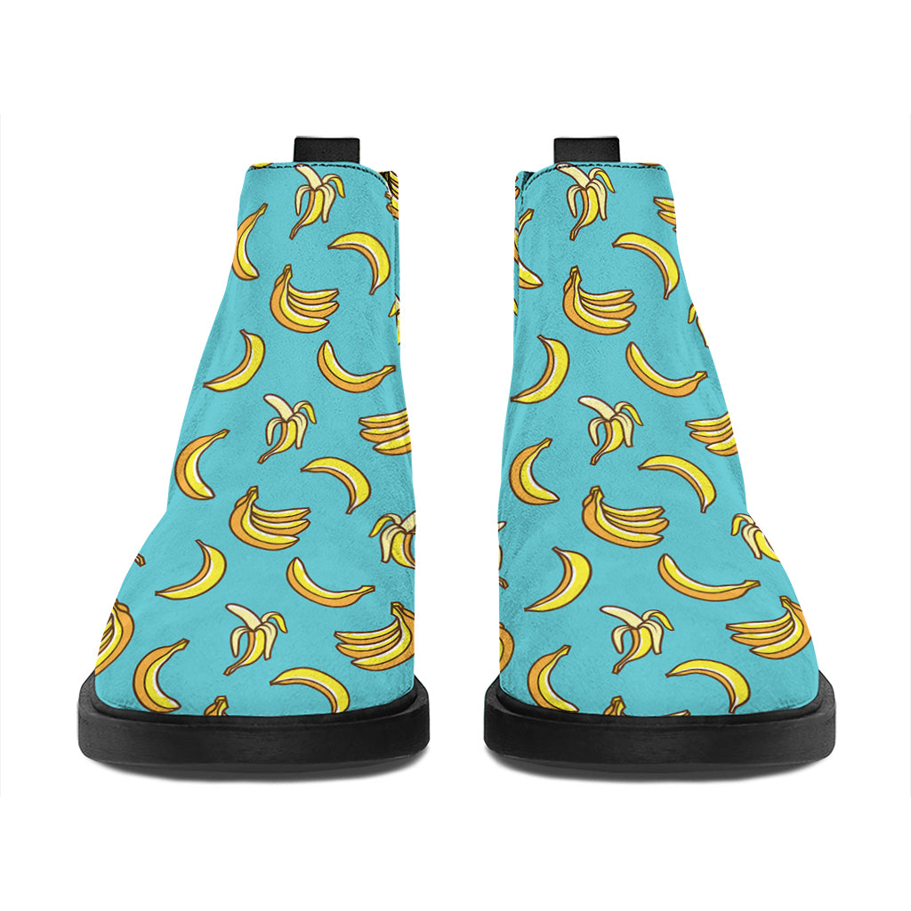 Turquoise Banana Pattern Print Flat Ankle Boots