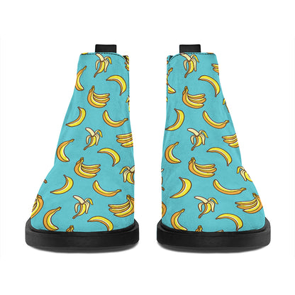 Turquoise Banana Pattern Print Flat Ankle Boots