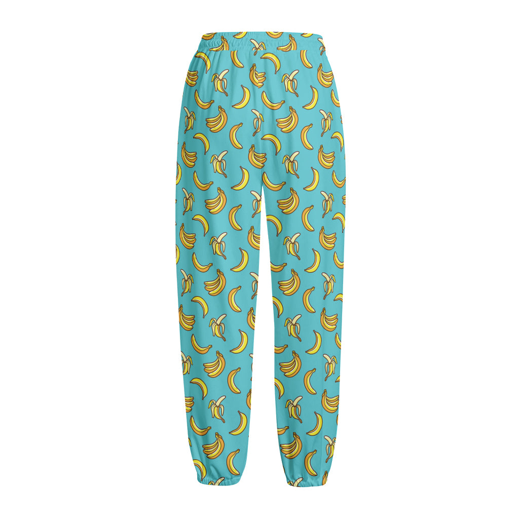 Turquoise Banana Pattern Print Fleece Lined Knit Pants