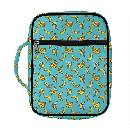Turquoise Banana Pattern Print Front Pocket Bible Bag
