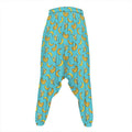 Turquoise Banana Pattern Print Hammer Pants