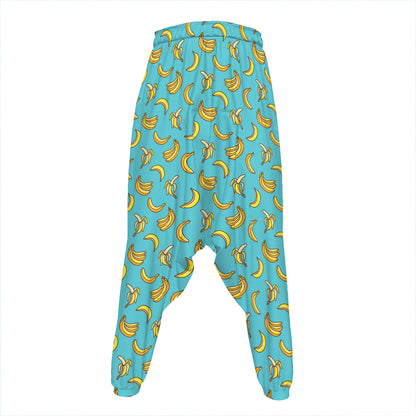 Turquoise Banana Pattern Print Hammer Pants