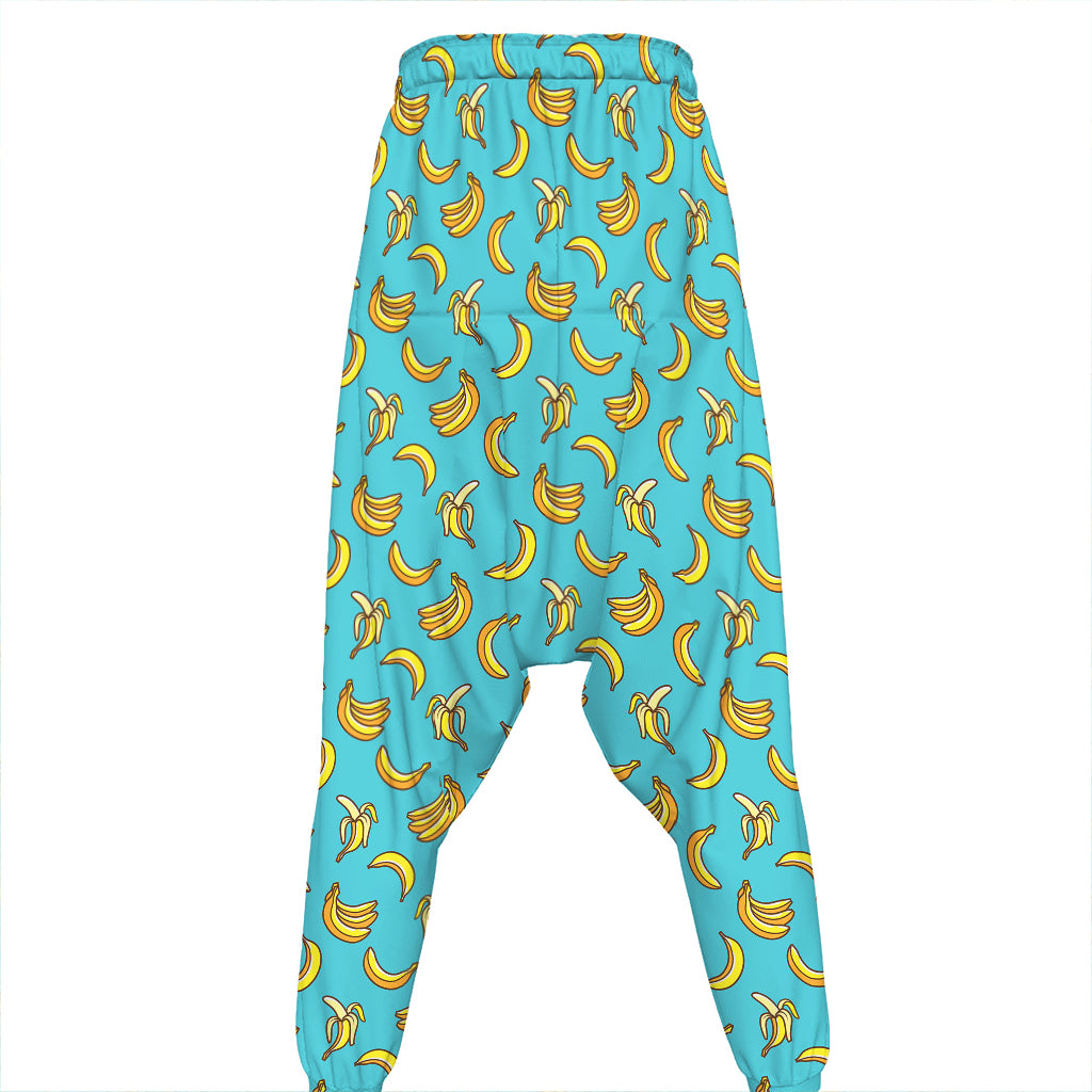 Turquoise Banana Pattern Print Hammer Pants