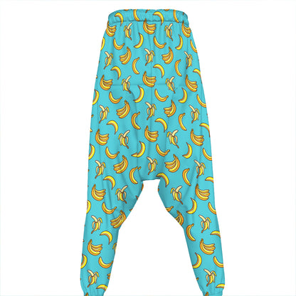 Turquoise Banana Pattern Print Hammer Pants