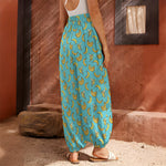 Turquoise Banana Pattern Print Harem Pants