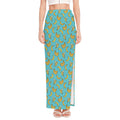Turquoise Banana Pattern Print High Slit Maxi Skirt