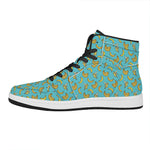 Turquoise Banana Pattern Print High Top Leather Sneakers