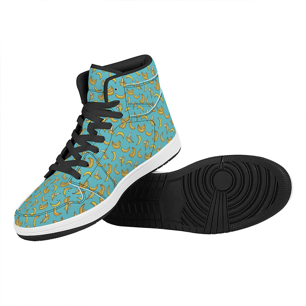Turquoise Banana Pattern Print High Top Leather Sneakers