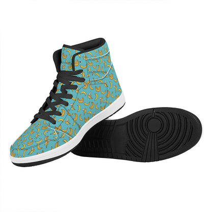 Turquoise Banana Pattern Print High Top Leather Sneakers