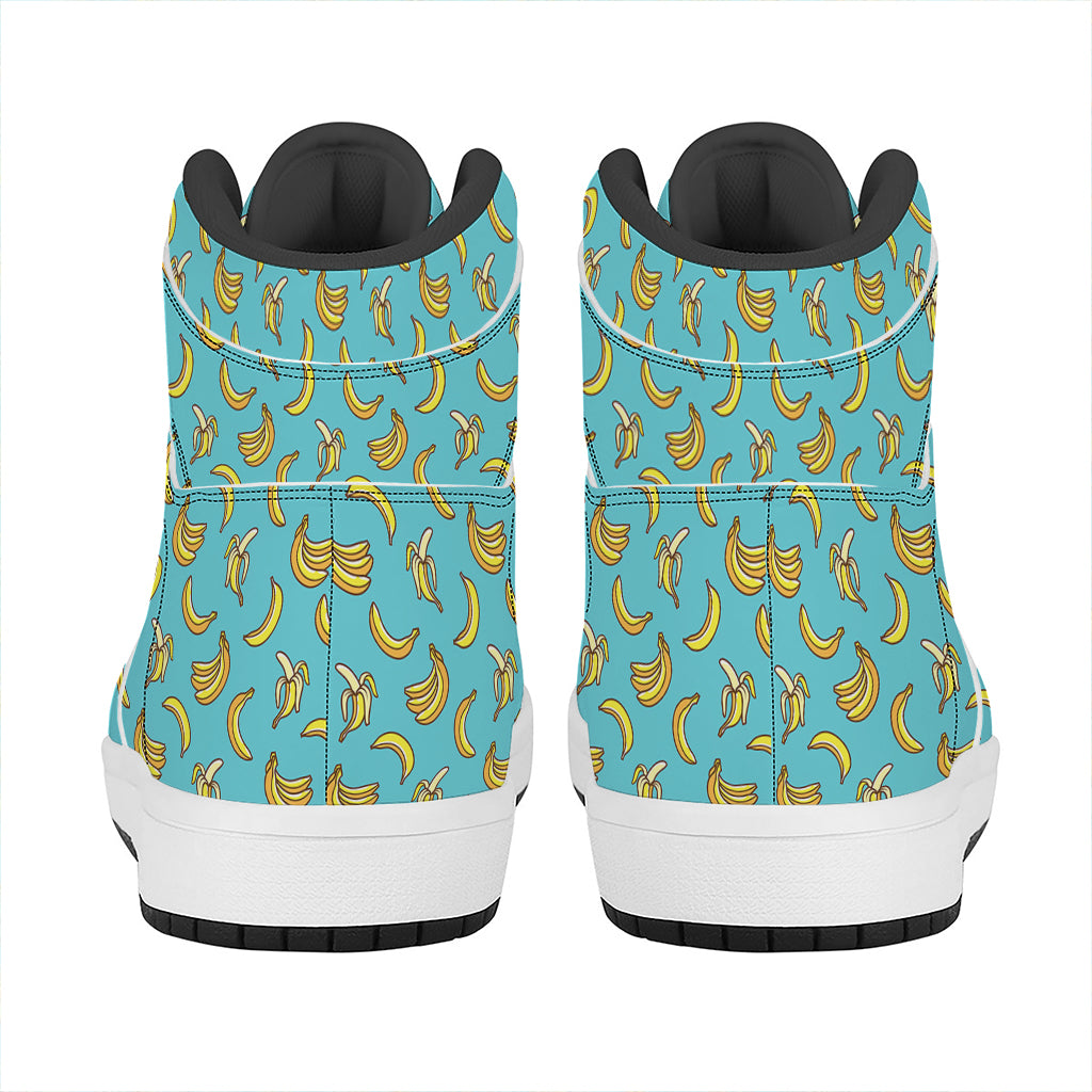 Turquoise Banana Pattern Print High Top Leather Sneakers