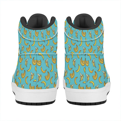 Turquoise Banana Pattern Print High Top Leather Sneakers
