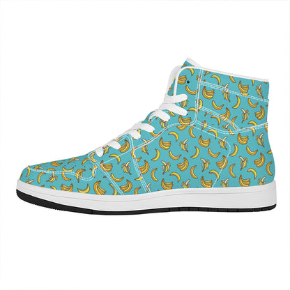 Turquoise Banana Pattern Print High Top Leather Sneakers