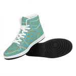 Turquoise Banana Pattern Print High Top Leather Sneakers
